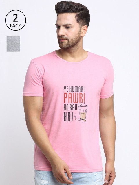 

VIMAL JONNEY Men Pink Typography 2 Printed Applique T-shirt