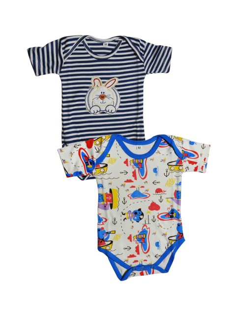 

PINKBUNNY Infants Kids Pack of 2 Printed Bodysuits, Blue