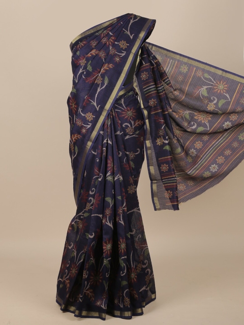 

Pothys Navy Blue Floral Jute Silk Saree