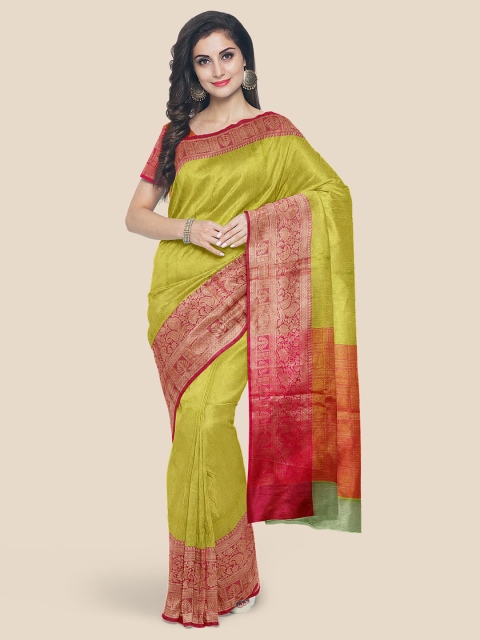 

Kalamandir Green & Pink Woven Design Zari Banarasi Saree
