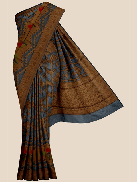 

KLM Fashion Mall Black & Brown Pure Cotton Saree