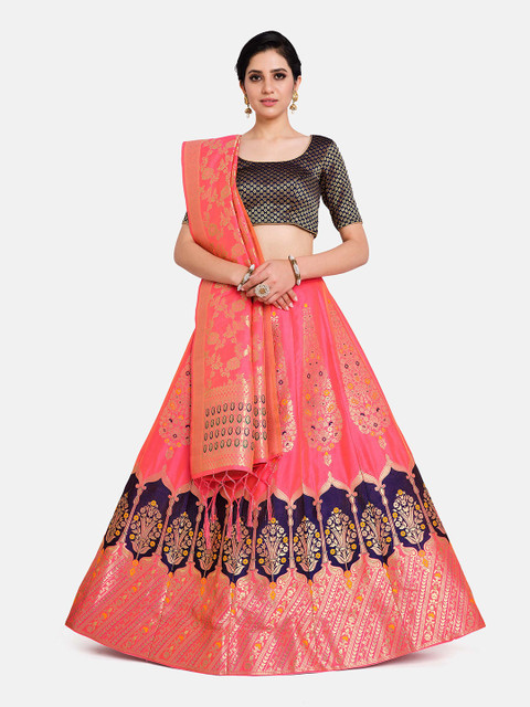 

MIMOSA Pink & Black Semi-Stitched Lehenga & Blouse with Dupatta