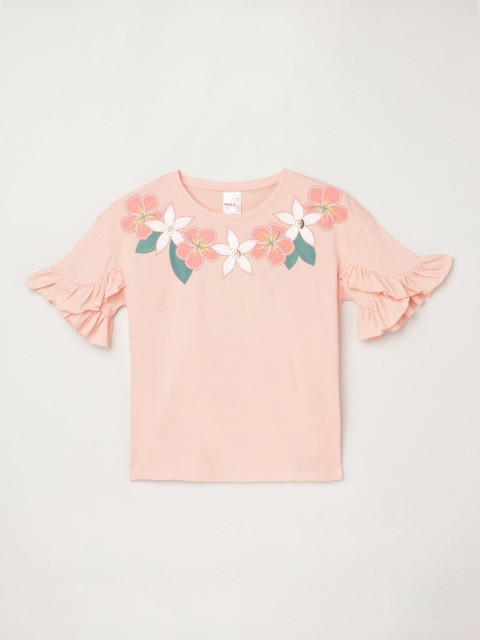 

max Orange Floral Bell Sleeve Regular Top