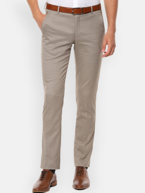 

Louis Philippe Men Beige Checked Slim Fit Chinos Trousers