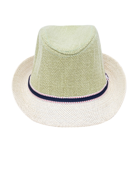 

Golden Peacock Boys Green & Beige Woven-Design Straw Hat With Band