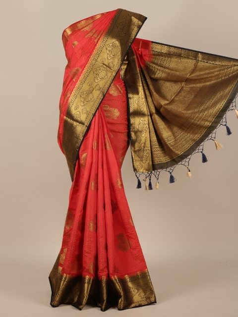 

Pothys Red & Gold-Toned Woven Design Jute Silk Saree