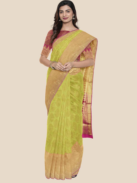

Kalamandir Green Ethnic Motifs Zari Silk Blend Banarasi Saree