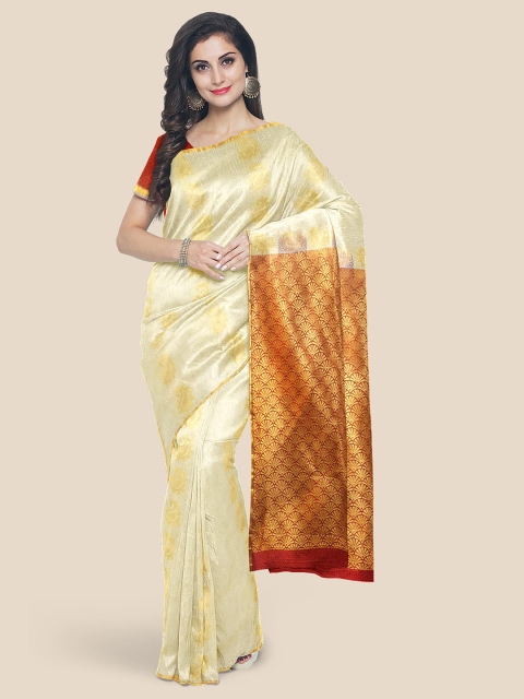 

Kalamandir Off White & Red Silk Blend Kanjeevaram Saree