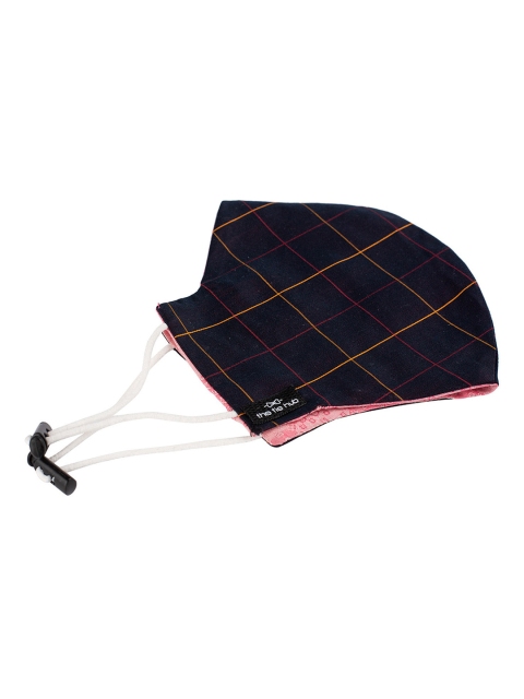 

The Tie Hub Unisex Navy Blue & Pink Checked 2-ply Reusable Reversible Cotton Cloth Mask