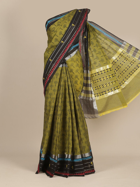 

Pothys Green & Black Ethnic Motifs Pure Cotton Saree