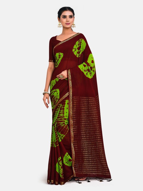 

MIMOSA Maroon & Green Zari Bandhani Saree
