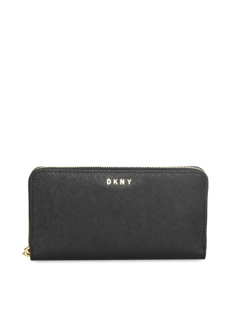 

DKNY Women Black Textured Leather Zip Around Wallet