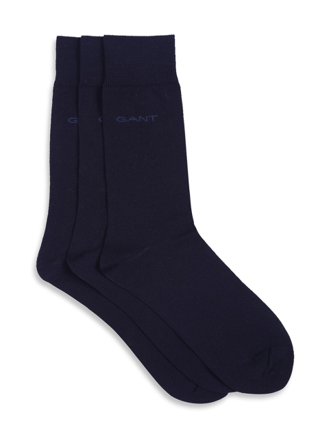 

GANT Men Pack Of 3 Navy Blue Solid Cotton Calf-Length Socks