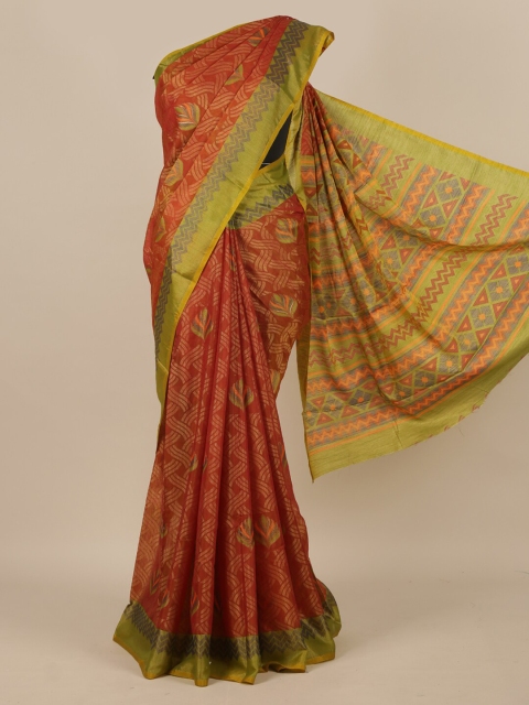 

Pothys Rust Brown & Green Jute Silk Saree