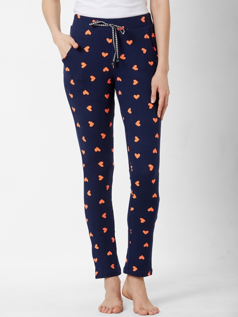 

Sweet Dreams Women Navy Blue & Orange Printed Cotton Lounge Pants