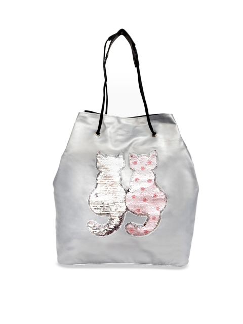 

Pink Potato Silver Leather Oversized Bucket Hobo Bag with Tasselled
