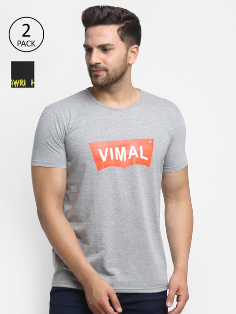 

VIMAL JONNEY Men Grey Typography 2 Printed Applique T-shirt