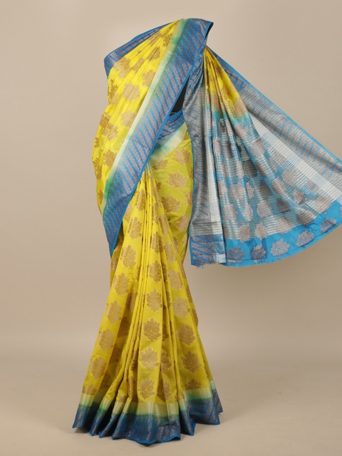 

Pothys Yellow & Blue Woven Design Zari Jute Silk Saree