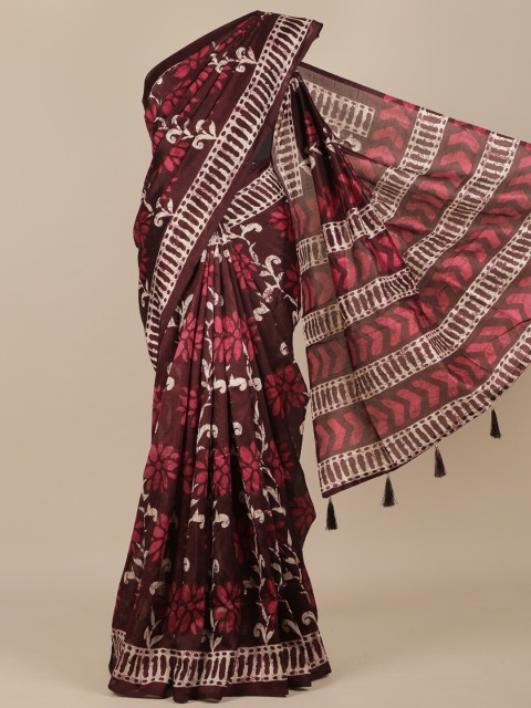 

Pothys Brown & White Floral Cotton Blend Saree