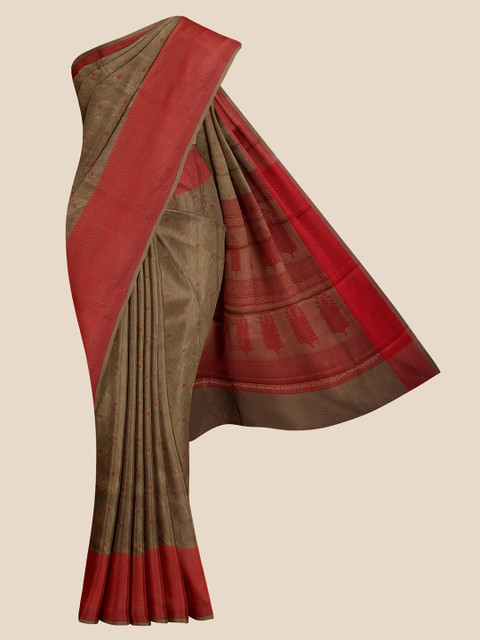 

Kalamandir Brown & Maroon Floral Silk Blend Banarasi Saree