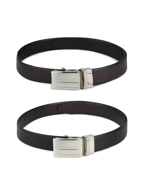 

Peter England Men Pack of 2 Black & Brown Textured Reversible Formal Belt