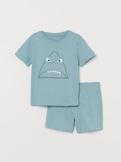 

H&M Girls Turquoise Blue Interactive-Motif T-Shirt & Shorts
