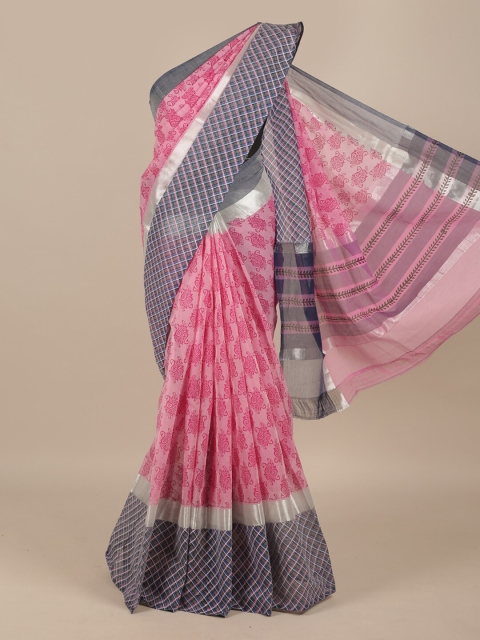 

Pothys Pink & Grey Floral Pure Cotton Saree