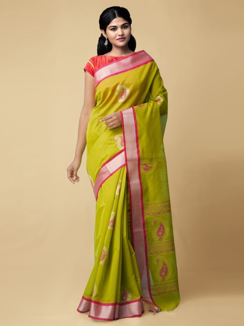 

Unnati Silks Green Paisley Silk Cotton Baluchari Saree