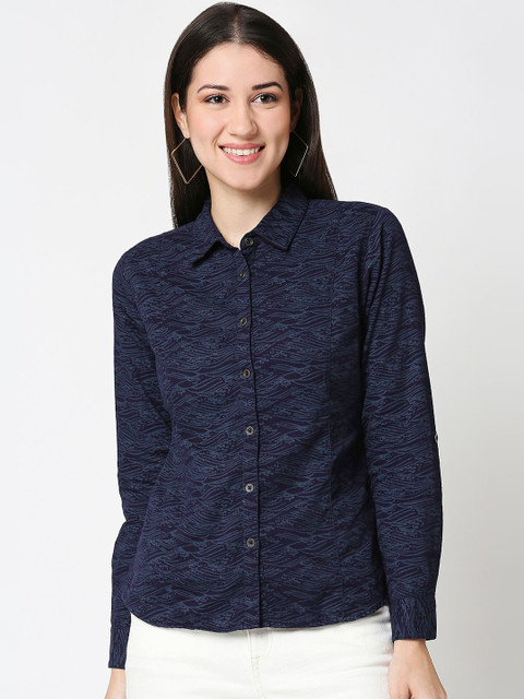 

Bewakoof Women Blue Abstract Printed Casual Shirt