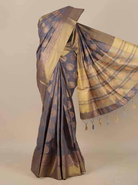 

Pothys Grey & Gold-Toned Woven Design Jute Silk Saree