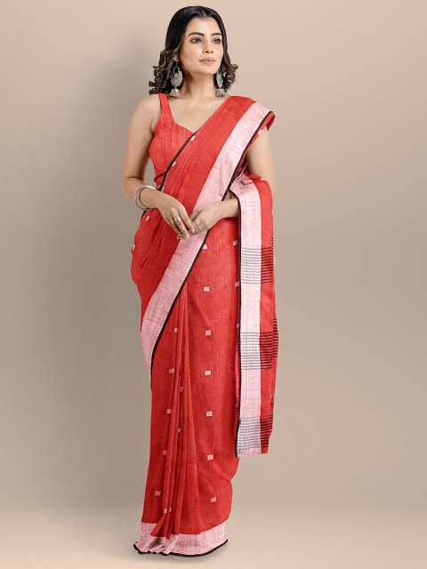 

BharatSthali Red & Pink Woven Design Pure Cotton Saree