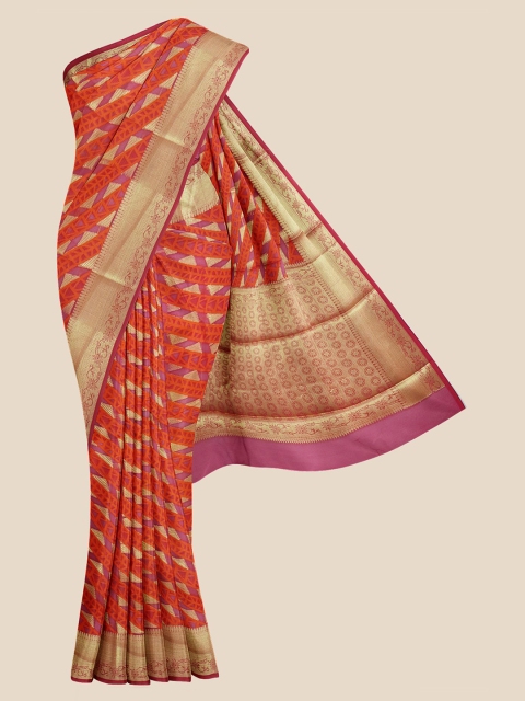 

KLM Fashion Mall Pink & Orange Woven Design Pure Cotton Saree
