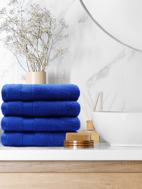 

Trident Set Of 4 Blue Solid Pure Cotton Egyptian 500 GSM Hand Towels