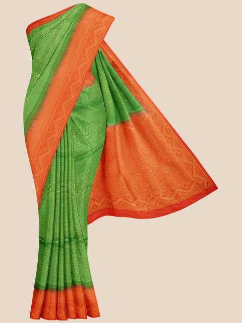 

KLM Fashion Mall Green & Red Woven Design Silk Blend Banarasi Saree