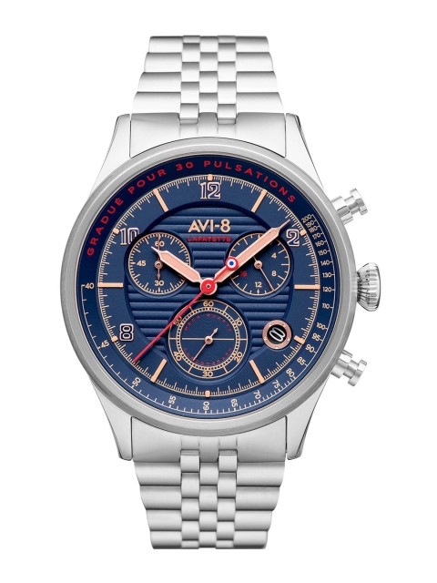 

AVI-8 Men Blue Dial & Silver Toned Stainless Steel Bracelet Style Straps Analogue Watch