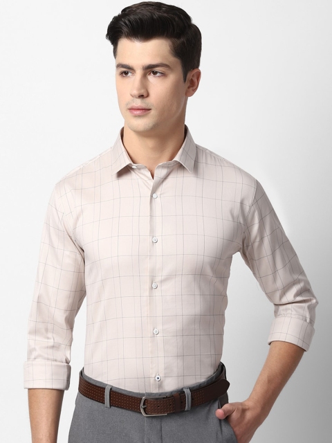 

Louis Philippe Sport Men Beige Slim Fit Windowpane Checks Checked Formal Shirt
