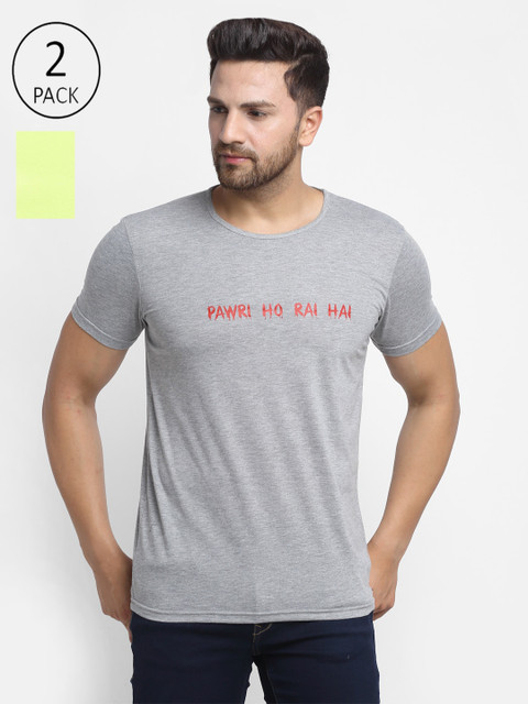 

VIMAL JONNEY Men Green & Grey Typography Printed T-shirt Pack of 2