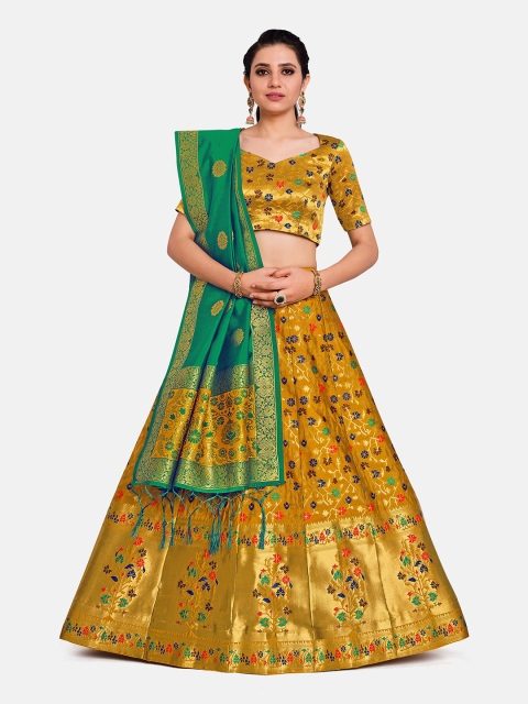 

MIMOSA Women Yellow & Green Semi-Stitched Lehenga & Unstitched Blouse With Dupatta