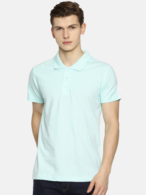 

OBOW Men Sea Green Polo Collar Cotton T-shirt