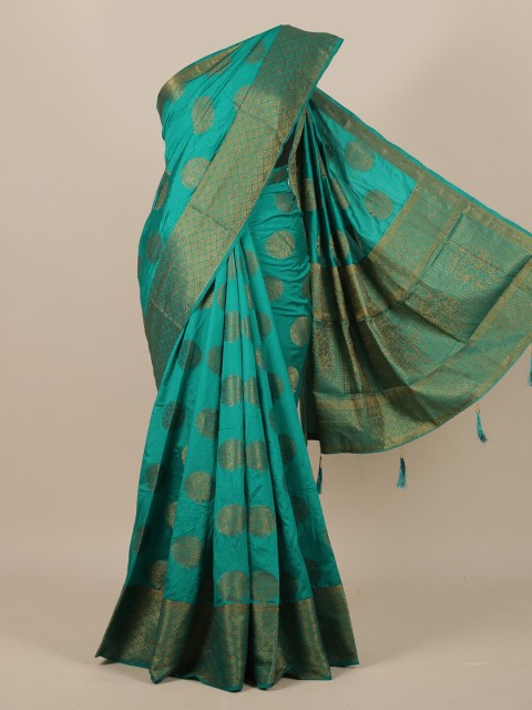 

Pothys Green & Gold-Toned Woven Design Zari Jute Silk Saree