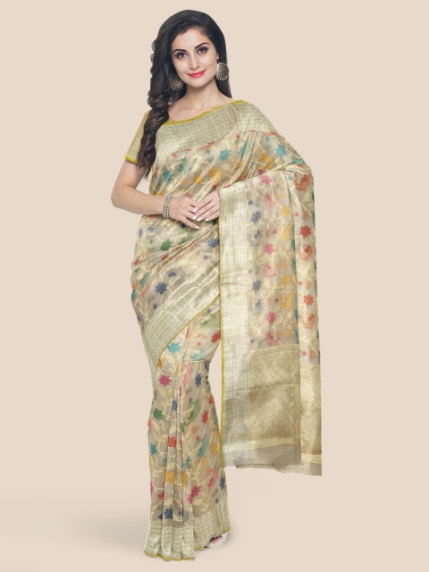 

Kalamandir Cream & Blue Floral Zari Banarasi Saree