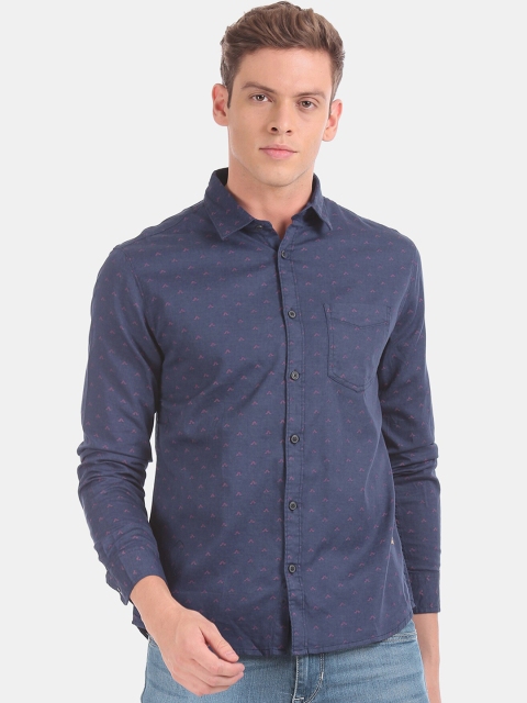 

Newport Men Navy Blue Printed Casual Shirt