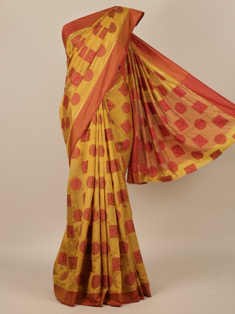 

Pothys Mustard & Red Ethnic Motifs Jute Silk Saree