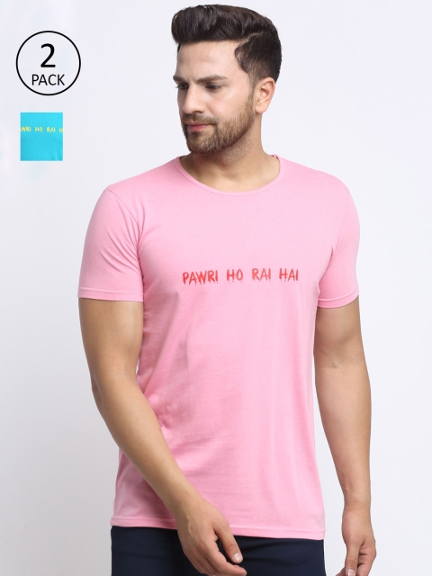 

VIMAL JONNEY Men Pink Typography 2 Printed Applique T-shirt