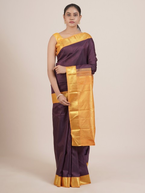 

Pothys Purple & Gold-Toned Zari Pure Silk Kanjeevaram Saree