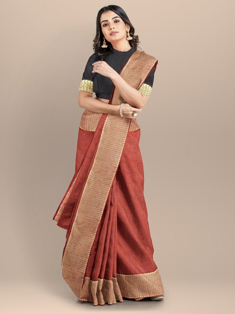 

BharatSthali Red & Gold-Toned Silk Cotton Mangalagiri Saree