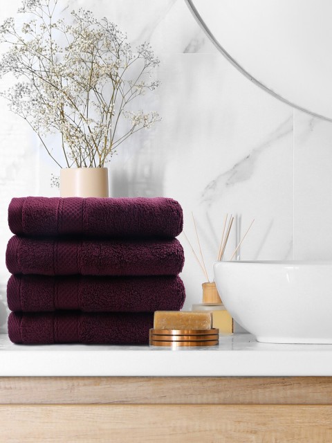 

Trident Set Of 4 Maroon Solid 500 GSM Pure Cotton Hand Towels