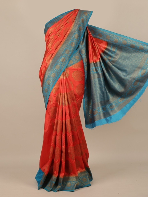 

Pothys Pink & Turquoise Blue Woven Design Jute Silk Saree
