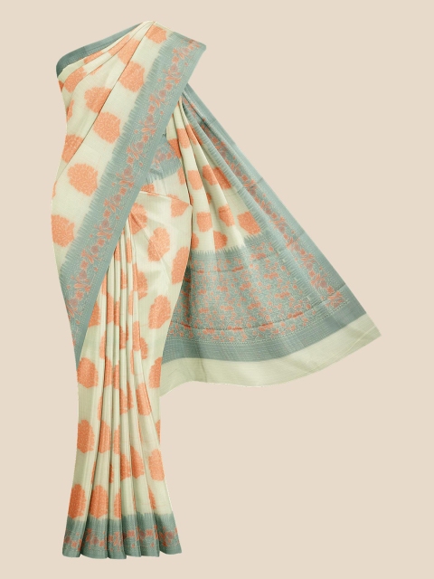

KLM Fashion Mall Cream & Peach-Coloured Woven Design Zari Pure Cotton Kota Saree