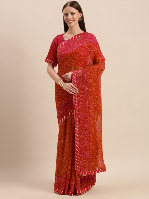

Kvsfab Red & White Bandhani Pure Georgette Bandhani Saree